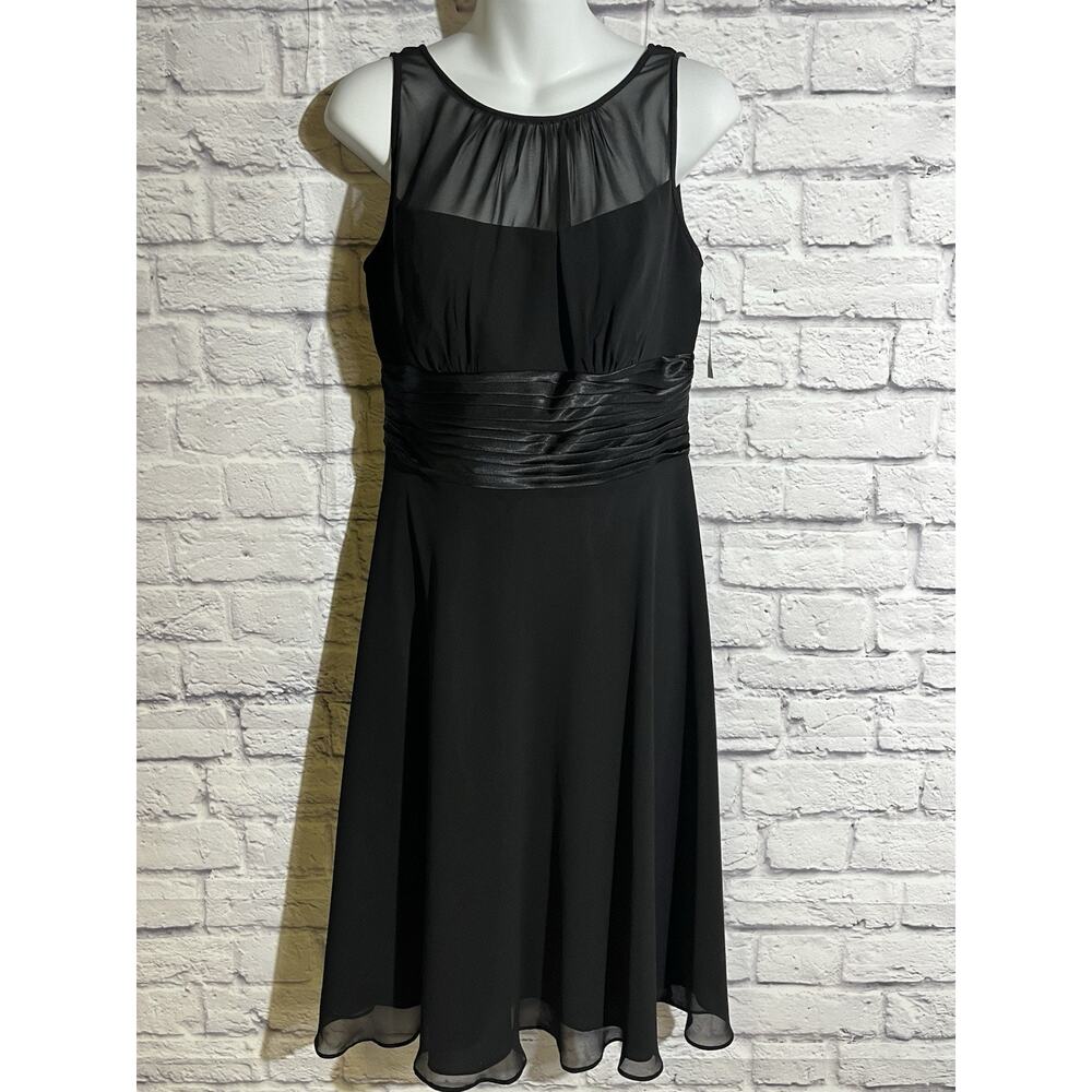 Rena Rowan Black Dress NWT Size 10 • Mesh Top • Satin Waistband Cocktail Formal